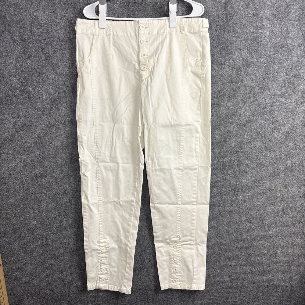 Sundance Pants Womens Size 14 White Gillian Exposed Buttons Coastal Grandma